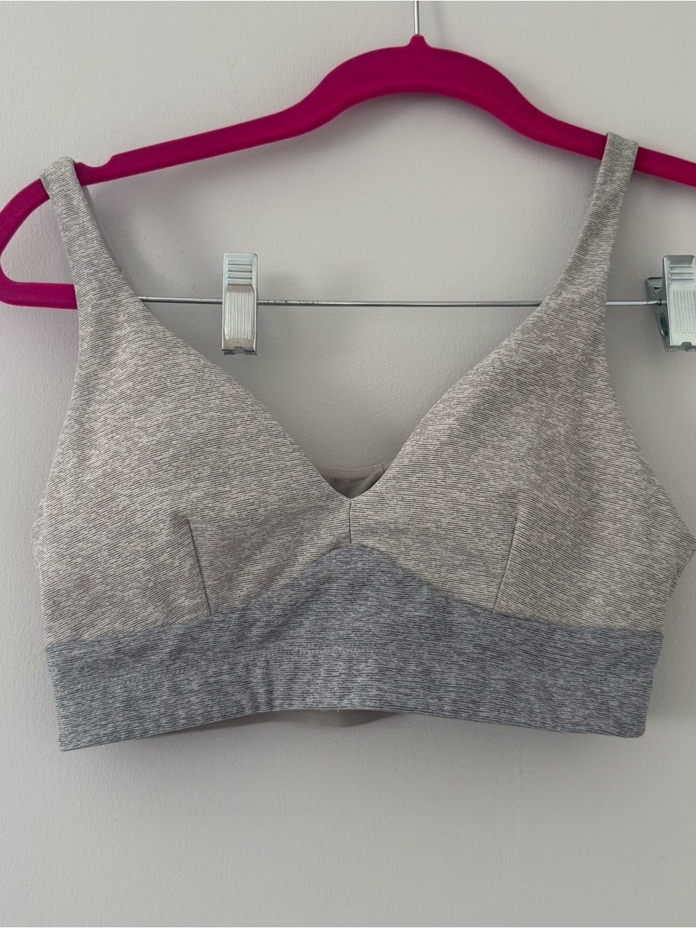 Outdoor Voices Two-Tone Sports Bra in Light blue Gray and Heather Gray